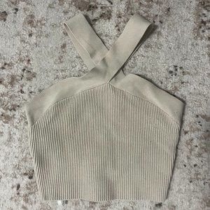 Aritzia Babaton Sculpt Knit Criss Cross Cropped Tank - Small/Tan Cream
